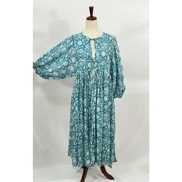 DAUGHTERS OF INDIA Sz M Medium Kyra Midi Dress Ocean Blue - Picture 8 of 14